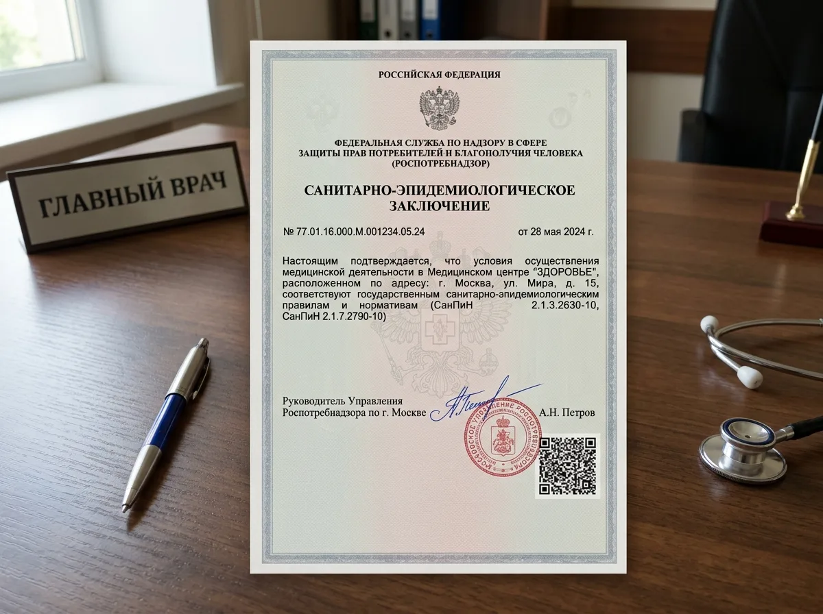 Санитарно-эпидемиологическое заключение Роспотребнадзора, официальный документ соответствия санитарным нормам медицинского учреждения